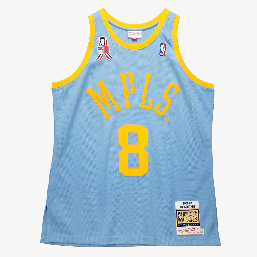 Men's Los Angeles Lakers Kobe Bryant M $ N Powder Blue 2001/02 Hardwood Classics Authentic Player Jersey