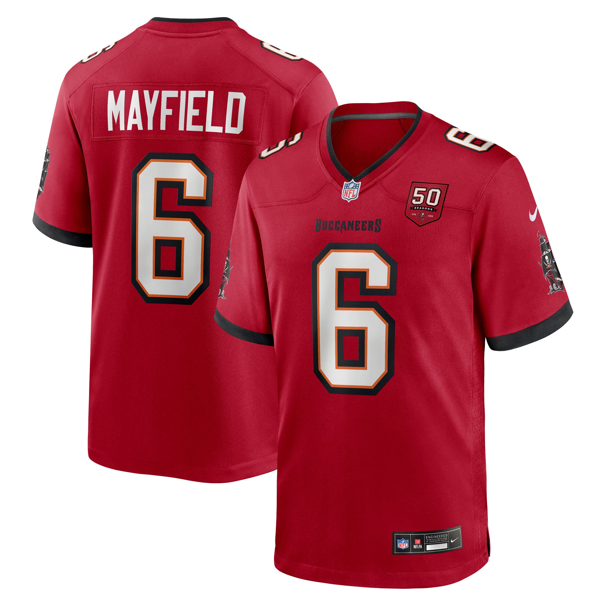 Baker Mayfield Tampa Bay Buccaneers Nike 50th Season Game Jersey - Creamsicle/Red - Image 6
