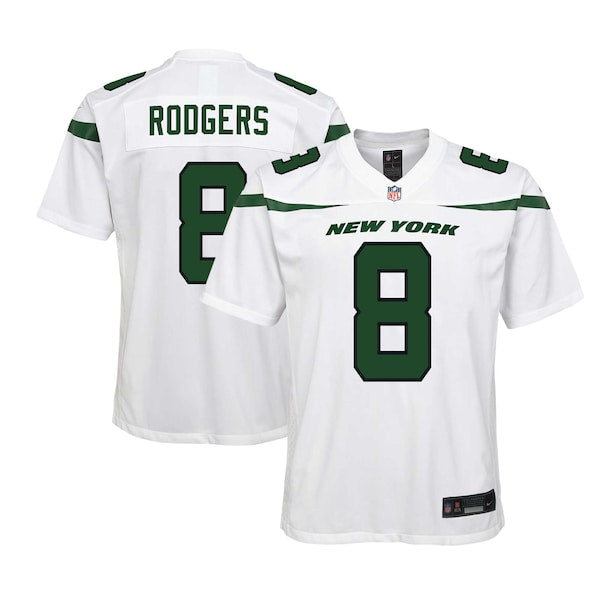 Aaron Rodgers New York Jets Nike Youth Game Jersey - White/Black/Green - Image 6
