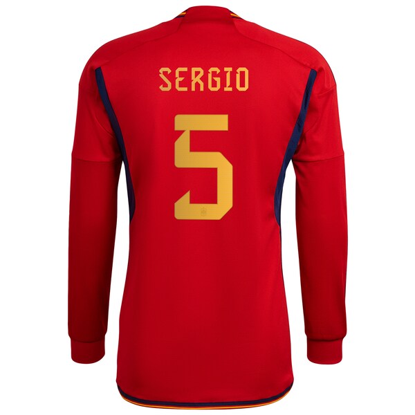 Sergio Busquets Spain National Team adidas 2022/23 Home Replica Long Sleeve Player Jersey - Red - Image 3