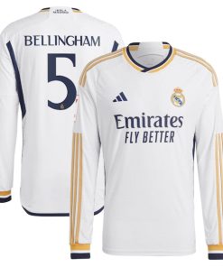Jude Bellingham Los Merengues adidas Home 2023/24 Authentic Long Sleeve Jersey - White
