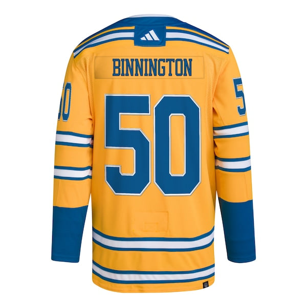Jordan Binnington St. Louis Blues adidas Reverse Retro 2.0 Authentic Player Jersey - Gold - Image 3