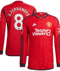 Alternative view of Bruno Fernandes Manchester United adidas 2023/24 Home Authentic Long Sleeve Player Jersey - Red/Green