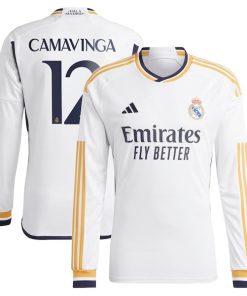 Eduardo Camavinga Los Merengues adidas 2023/24 Home Replica Long Sleeve Jersey - White/Navy