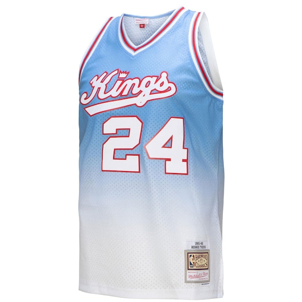 Reggie Theus Sacramento Kings 1985/86 Hardwood Classics Fadeaway Swingman Player Jersey - White/Light Blue - Image 2