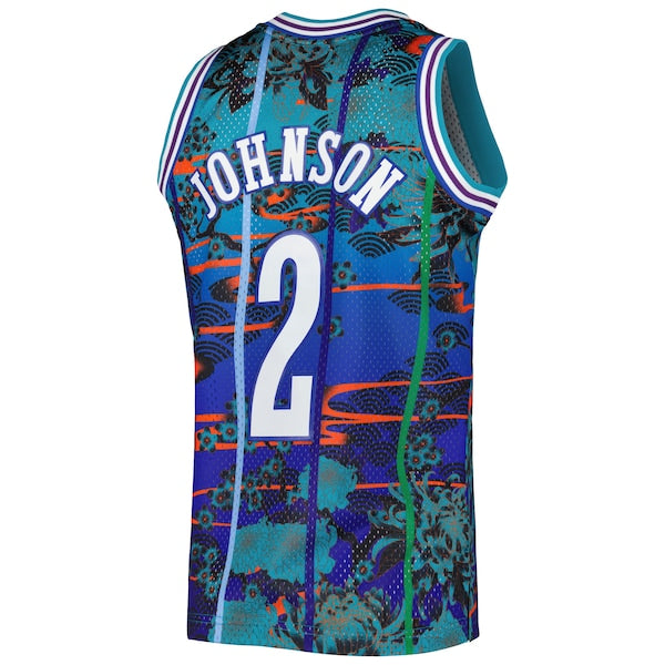 Larry Johnson Charlotte Hornets 1992/93 Hardwood Classics Lunar New Year Swingman Jersey - Teal - Image 3