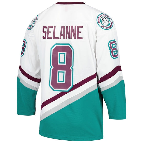 Teemu Selanne Anaheim Ducks 1996/97 Blue Line Player Jersey - White - Image 3