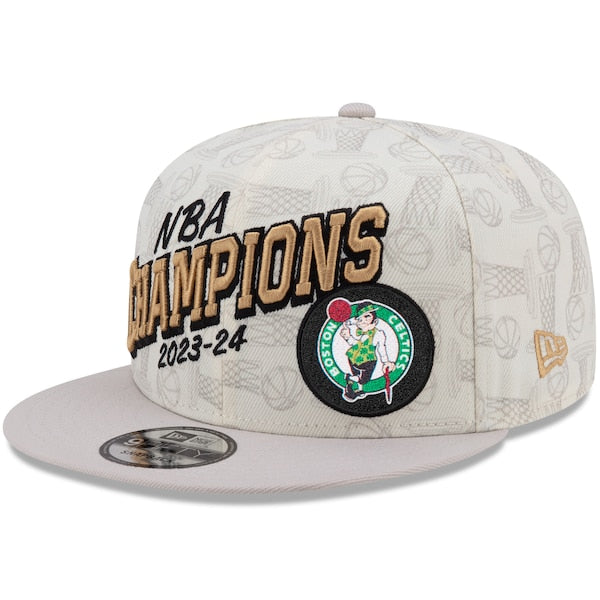 Boston Celtics New Era 2024 NBA Finals Champions Locker Room 9FIFTY Snapback Hat - Cream - Image 3