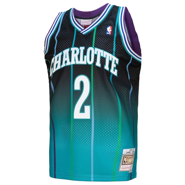 Larry Johnson Charlotte Hornets 1992/93 Hardwood Classics Fadeaway Swingman Player Jersey - Teal/Black - Image 6