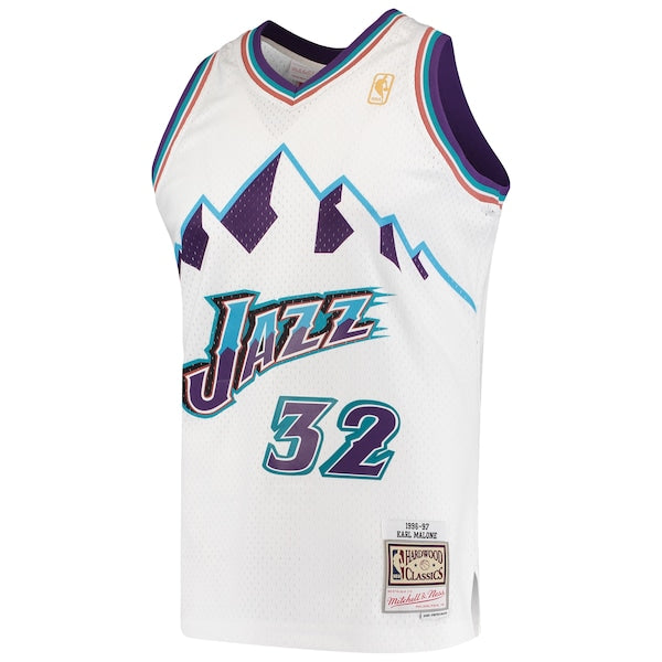 Karl Malone Utah Jazz 1996/97 Hardwood Classics Swingman Jersey - White - Image 2