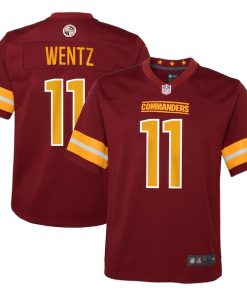 Alternative view of Carson Wentz Washington Commanders Nike Youth Game Jersey - Burgundy/Black/White