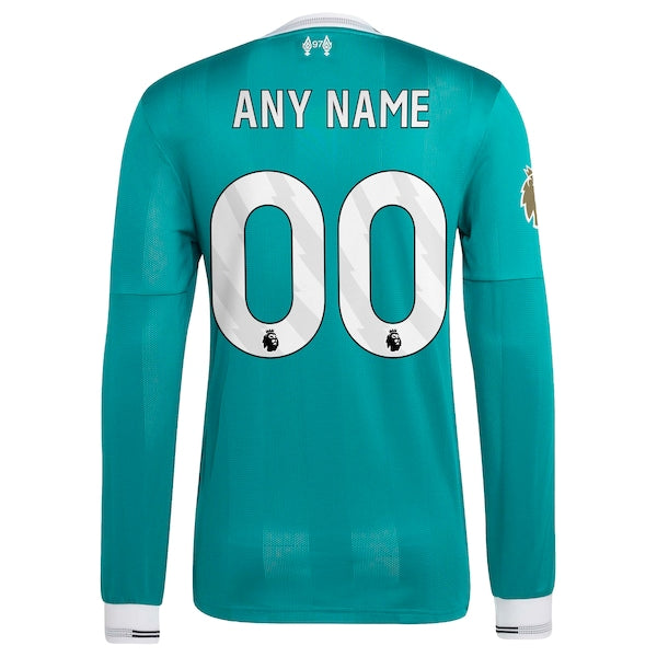 Liverpool adidas 2025/26 Third Authentic Long Sleeve Custom Jersey - Green - Image 3