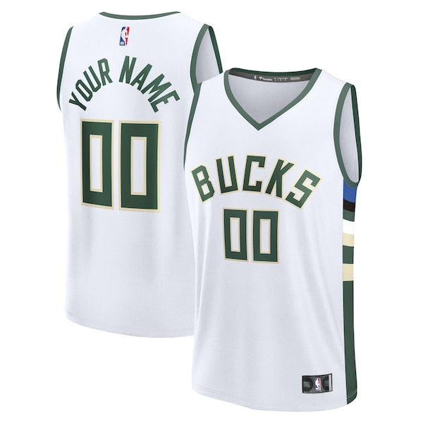 Milwaukee Bucks Fast Break Custom Jersey - Association Edition - White/Green