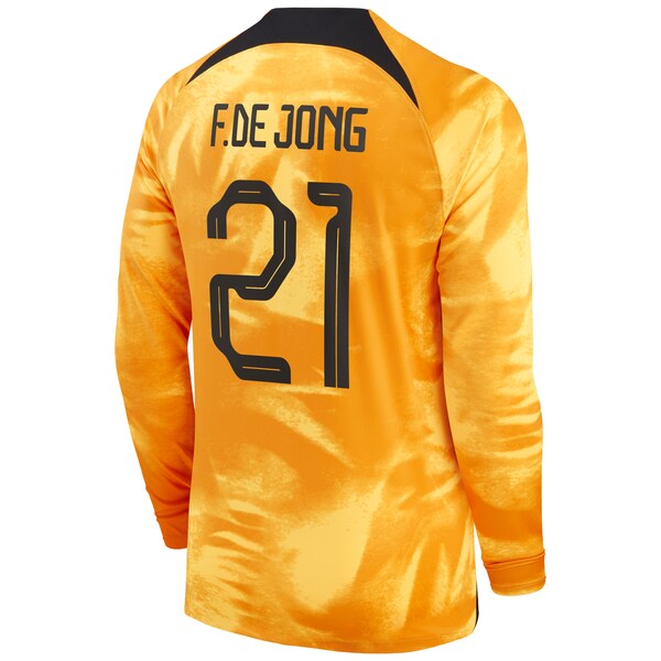 Frenkie de Jong Netherlands National Team Nike Youth 2022/23 Home Breathe Stadium Replica Player Long Sleeve Jersey - Orange - Image 3