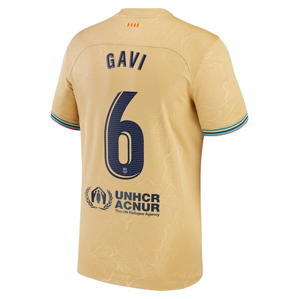Gavi Barcelona Nike Youth 2022/23 Away Breathe Stadium Replica Player Jersey - Gold - Image 3