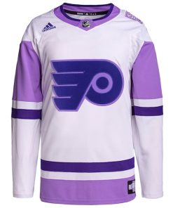 Alternative view of Philadelphia Flyers adidas Hockey Fights Cancer Primegreen Authentic Custom Jersey - White/Purple