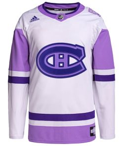 Alternative view of Montreal Canadiens adidas Hockey Fights Cancer Primegreen Authentic Blank Practice Jersey - White/Purple