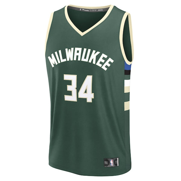 Giannis Antetokounmpo Milwaukee Bucks Youth Fast Break Replica Player Jersey - Icon Edition - Hunter Green - Image 2