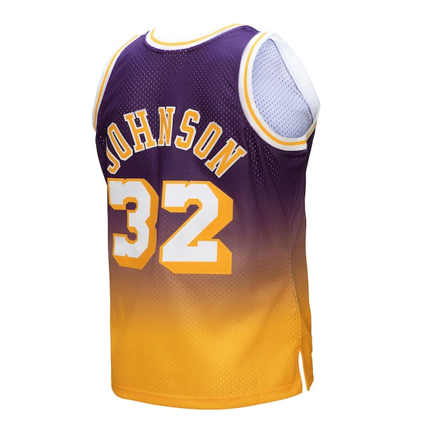 Magic Johnson Los Angeles Lakers 1984/85 Hardwood Classics Fadeaway Swingman Player Jersey - Gold/Purple - Image 6