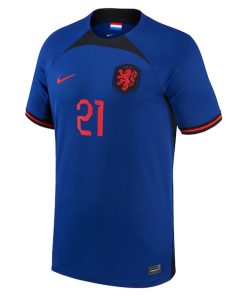 Alternative view of Frenkie de Jong Netherlands National Team Nike 2022/23 Away Breathe Stadium Replica Player Jersey - Blue
