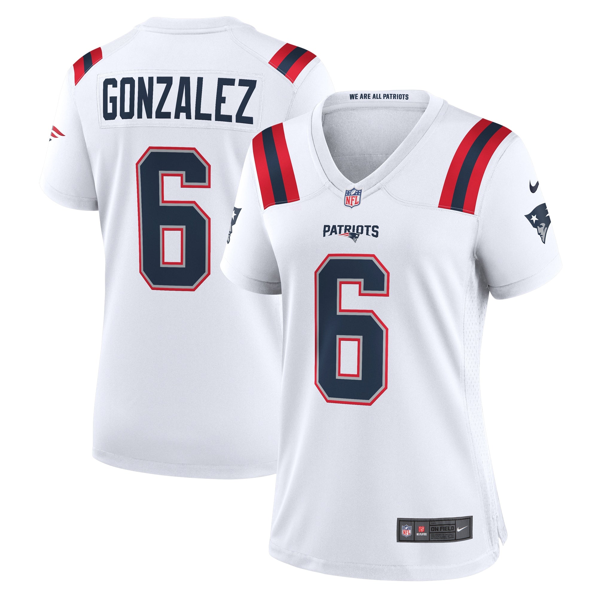 Christian Gonzalez New England Patriots Nike Women's Alternate Team Game Jersey - Red/Navy/White - Image 6