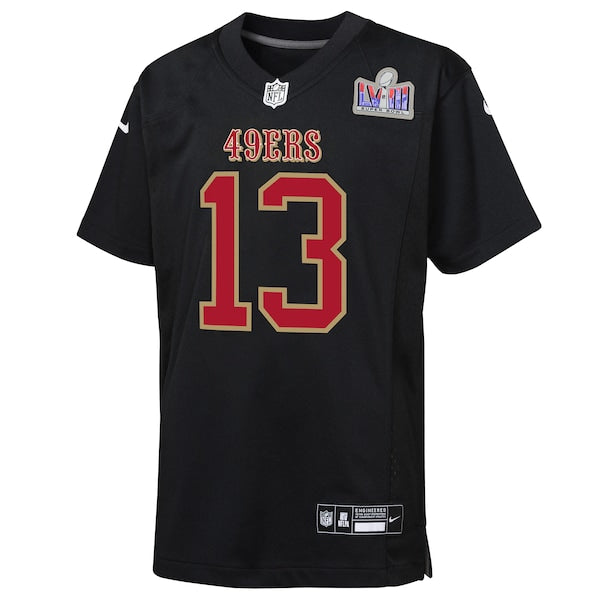 Brock Purdy San Francisco 49ers Nike Youth Super Bowl LVIII Patch Carbon Fashion Game Jersey - Black - Image 2