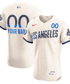 Alternative view of Los Angeles Dodgers Nike 2025 World Series Champions City Connect Elite Custom Jersey - Cream/Royal
