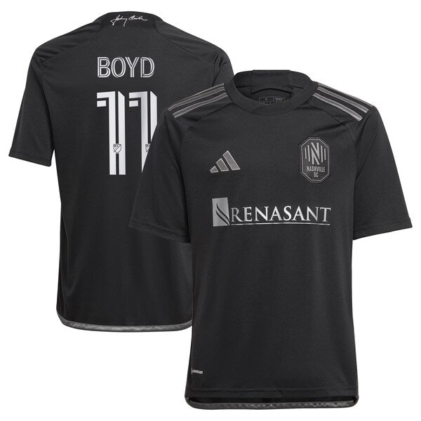 Tyler Boyd Nashville SC adidas Youth 2024 Man In Black Kit Replica Player Jersey - Black/Yellow - Image 2