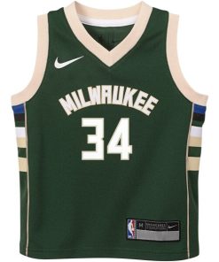 Alternative view of Giannis Antetokounmpo Milwaukee Bucks Nike Preschool Swingman Player Jersey - Icon Edition - Hunter Green