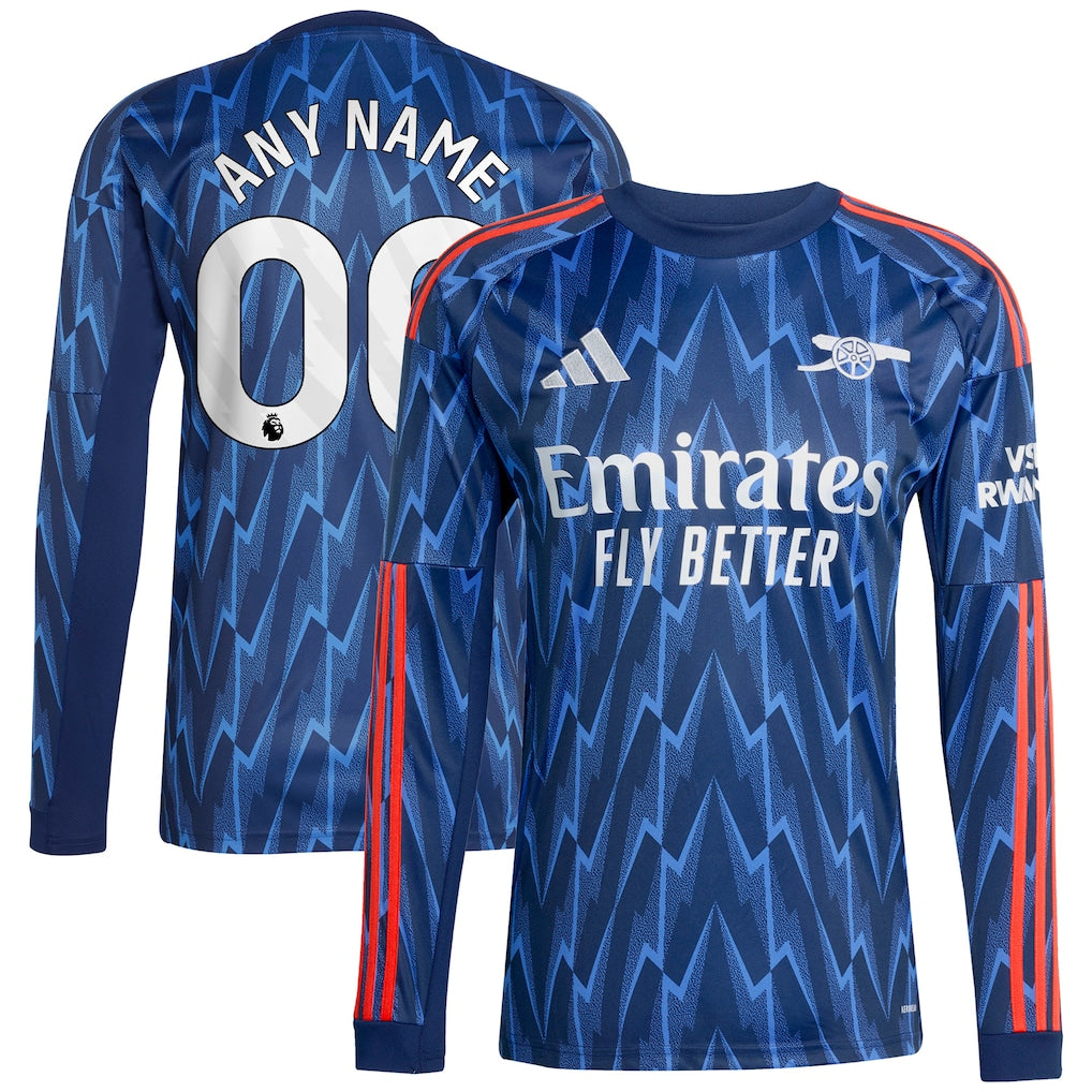 Arsenal adidas 2025/26 Away Replica Long Sleeve Custom Jersey - Blue/Red - Image 2