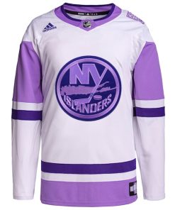 Alternative view of New York Islanders adidas Hockey Fights Cancer Primegreen Authentic Blank Practice Jersey - White/Purple