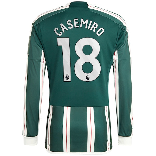 Casemiro Manchester United adidas 2023/24 Away Long Sleeve Replica Player Jersey - Green/Red - Image 4