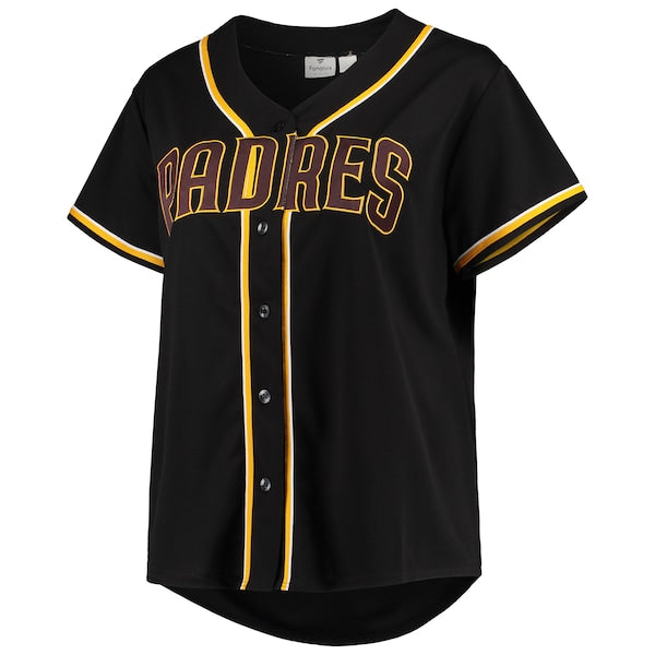 San Diego Padres Women's Plus Size Pop Fashion Button-Up Jersey - Black/Brown - Image 2