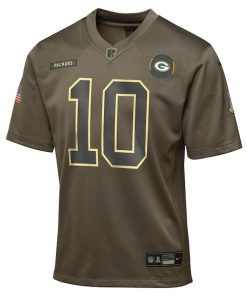 Alternative view of Jordan Love Green Bay Packers Nike Youth 2025 Salute to Service Game Jersey - Olive