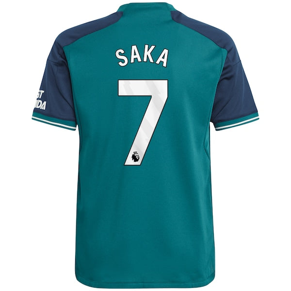 Bukayo Saka Arsenal adidas Youth 2023/24 Third Replica Player Jersey - Green - Image 3