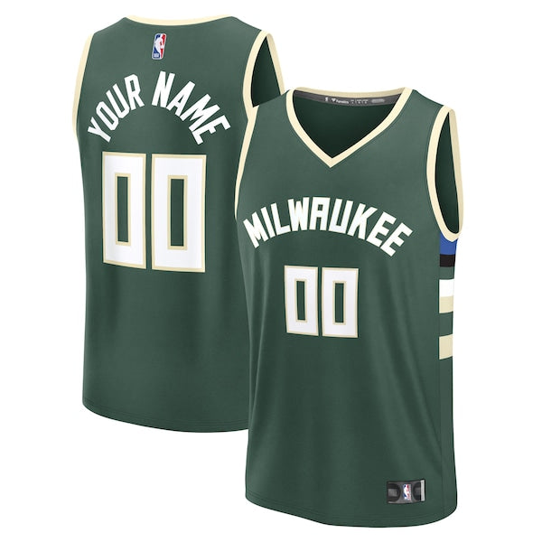 Milwaukee Bucks Fast Break Custom Jersey - Icon Edition - Green/White