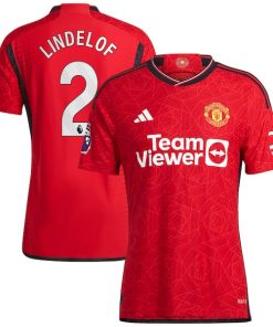 Alternative view of Victor Lindelof Manchester United adidas 2023/24 Home Authentic Player Jersey - Red/Green