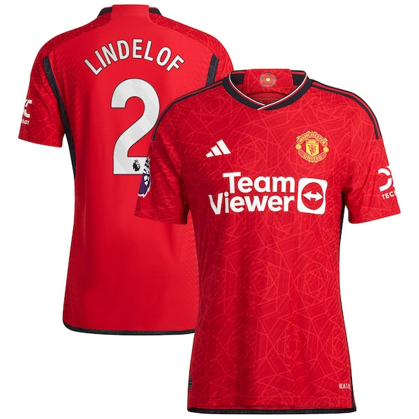 Victor Lindelof Manchester United adidas 2023/24 Home Authentic Player Jersey - Red/Green - Image 2