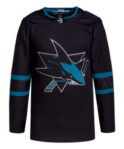 Alternative view of San Jose Sharks adidas Men's Alternate Primegreen Authentic Jersey - Black