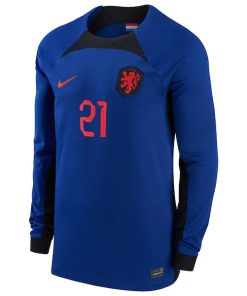 Alternative view of Frenkie de Jong Netherlands National Team Nike 2022/23 Away Breathe Stadium Replica Player Long Sleeve Jersey - Blue