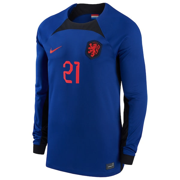 Frenkie de Jong Netherlands National Team Nike 2022/23 Away Breathe Stadium Replica Player Long Sleeve Jersey - Blue - Image 2