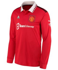 Alternative view of Manchester United adidas 2022/23 Home Replica Long Sleeve Blank Jersey - Red