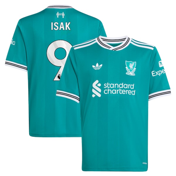 Alexander Isak Liverpool adidas Youth 2025/26 Third Replica Player Jersey - Green/Red - Image 2