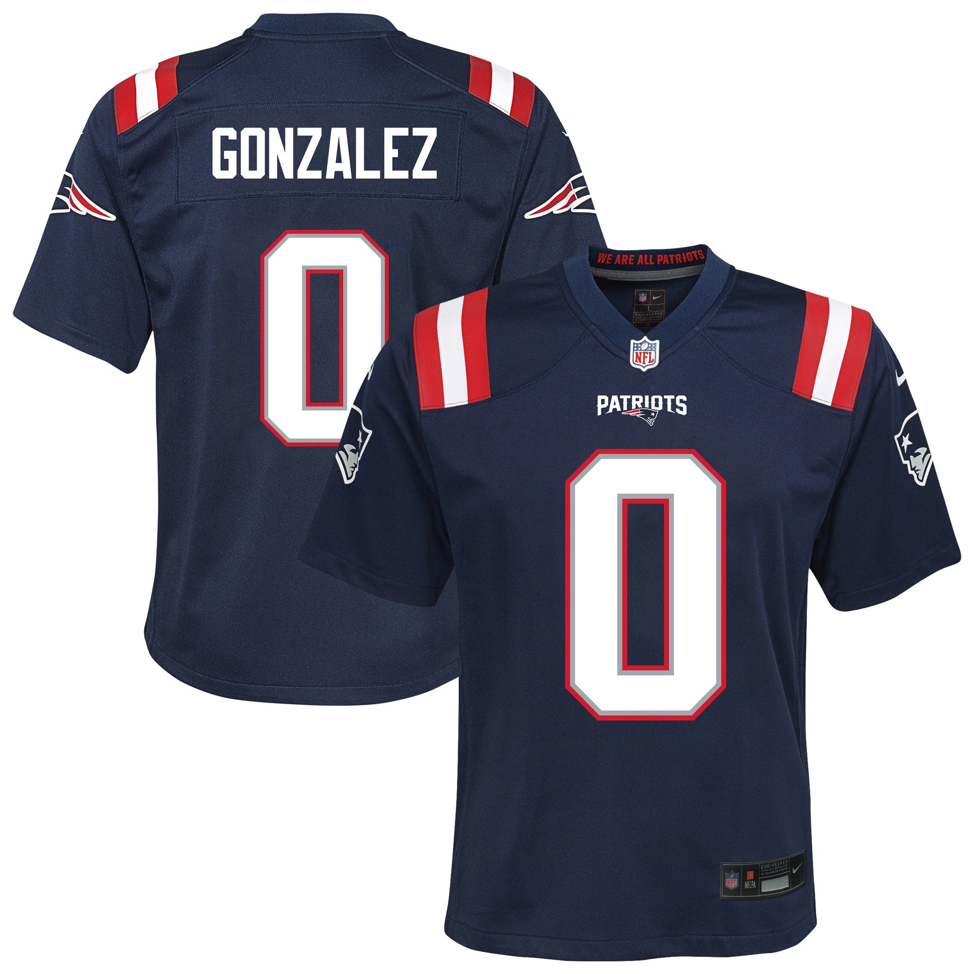 Christian Gonzalez New England Patriots Nike Youth Alternate Game Jersey - Red/Navy - Image 6