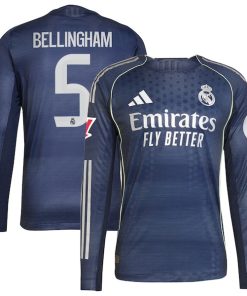 Jude Bellingham Los Merengues adidas 2025/26 Away Authentic Long Sleeve Player Jersey - Blue