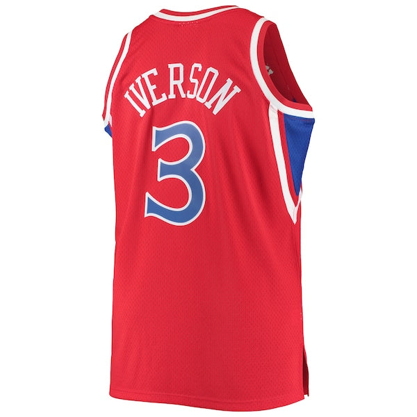Allen Iverson Philadelphia 76ers 1996/97 Big & Tall Hardwood Classics Swingman Jersey - Red/Black/Royal/White - Image 4