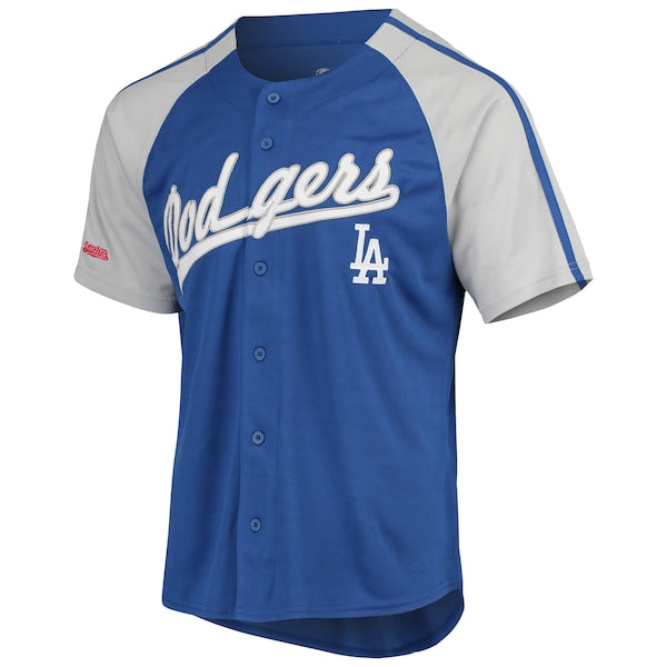 Los Angeles Dodgers Stitches Button-Down Raglan Replica Jersey - Royal - Image 2