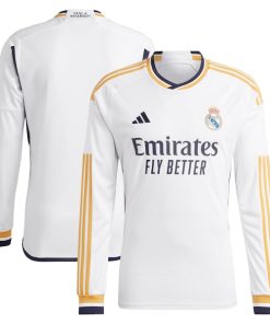 Los Merengues adidas 2023/24 Home Replica Long Sleeve Jersey - White