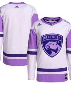 Florida Panthers adidas Hockey Fights Cancer Primegreen Authentic Blank Practice Jersey - White/Purple