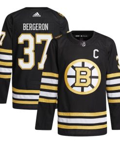 Alternative view of Patrice Bergeron Boston Bruins adidas Home Primegreen Authentic Player Jersey - Black/White